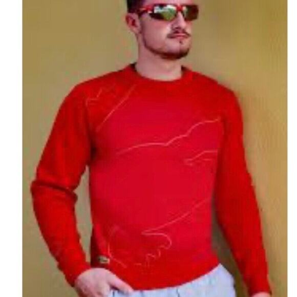Lacoste Red Long Sleeve Outlined Big Croc Fleece Crewneck Sweater Men’s M - Picture 2 of 11